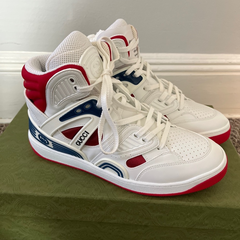 Gucci White Red and Blue High-Top Sneakers